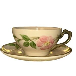 Vintage Franciscan Earthenware Desert Rose Hand Decorated Coffee Cup & Saucer